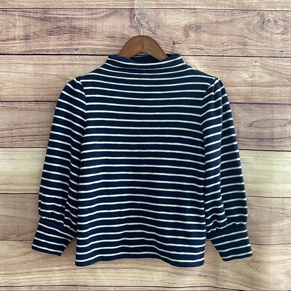 Madewell Tops - Madewell gathered sleeve Mockneck navy stripe top